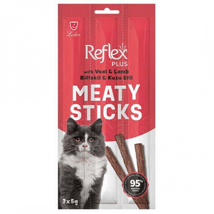 Reflex Stick Biftek ve Kuzu Etli Tahılsız Kedi Ödül Çubukları 5 Gr x 3