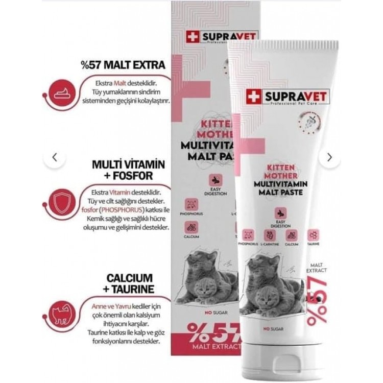 Supravet Hamile Ve Yavru Kediler Için Kalsiyum Ve Taurinli Multi Vitamin Kedi Macunu 100 Gr.