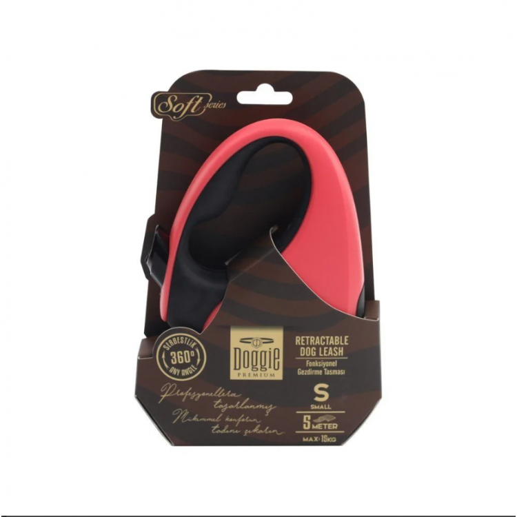 Doggie Soft Serisi Otomatik Uzatma Tasması S-15kg-5mt - Pembe