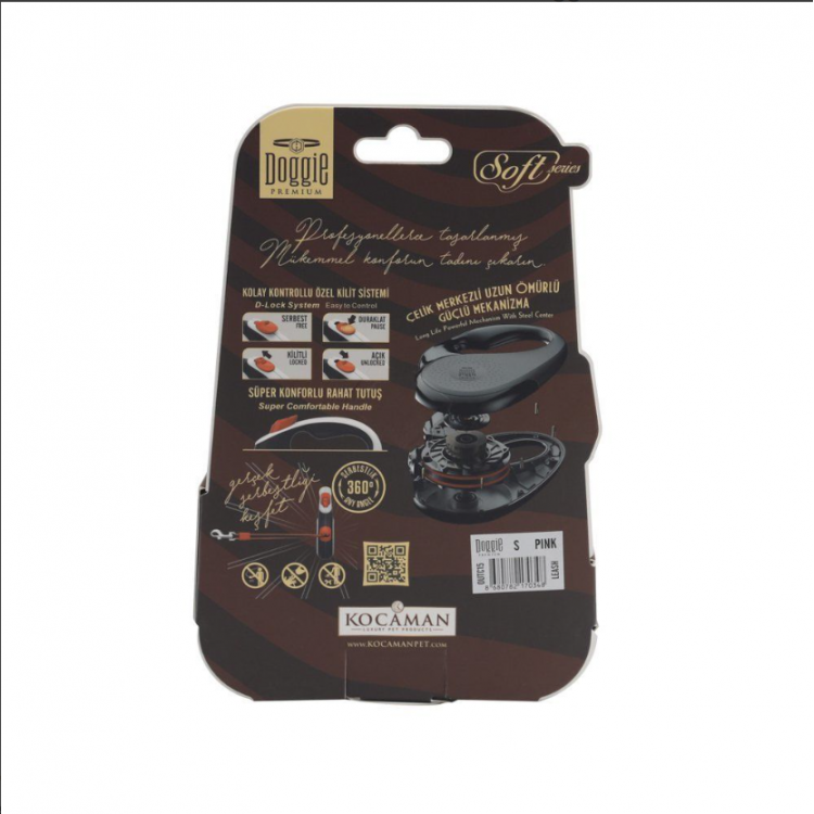 Doggie Soft Serisi Otomatik Uzatma Tasması S-15kg-5mt - Pembe