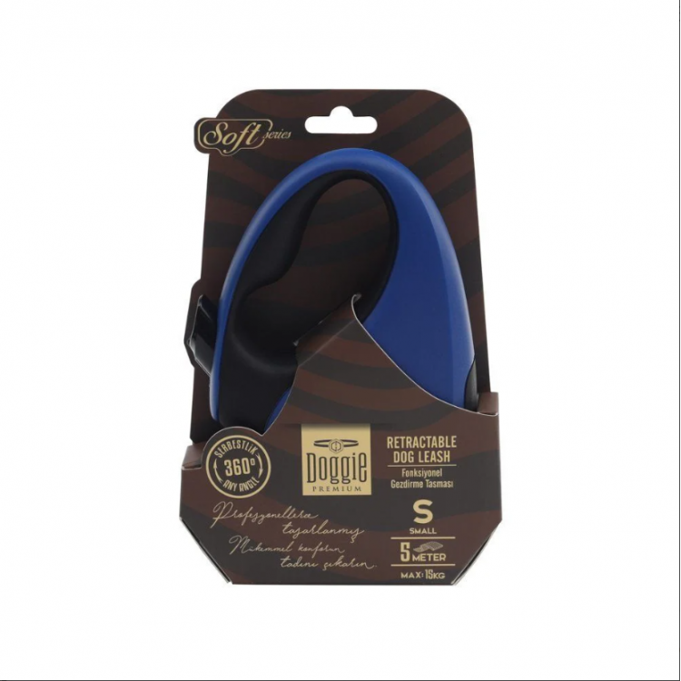 Doggie Soft Serisi Otomatik Uzatma Tasması S-15kg-5mt - Lacivert